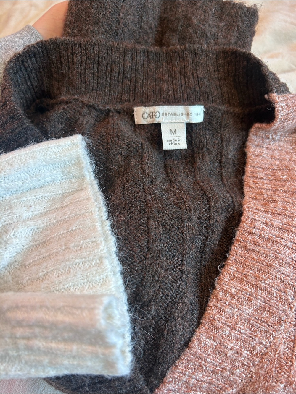 Colorblock V-Neck Button Cardigan Sweater - Brown, Orange, Cream - Picture 2 of 5